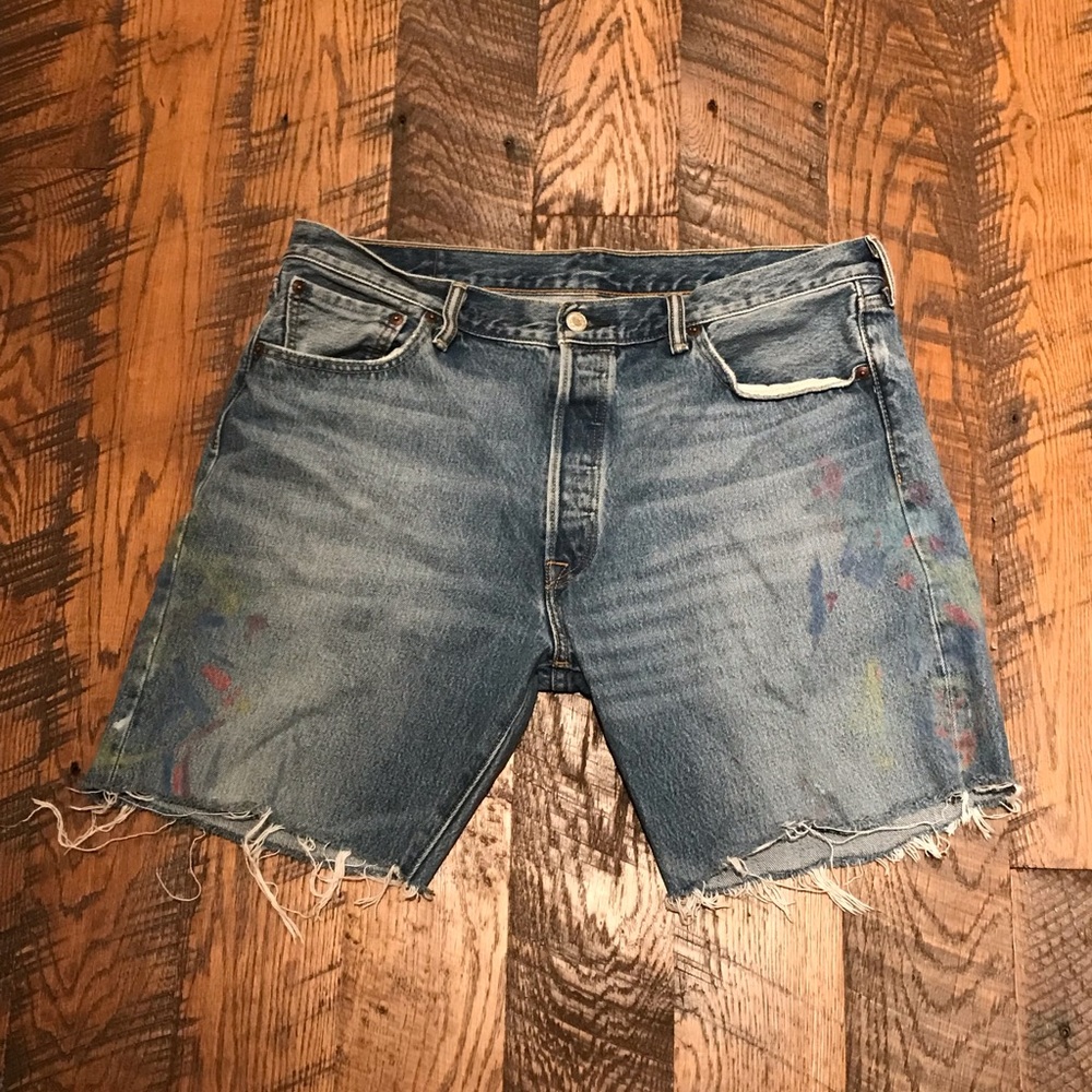 Vintage distressed paint splattered Levi’s 501 cut-off shorts